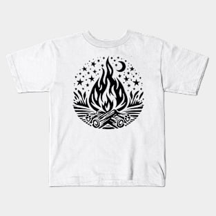 Mystical Night Sky and Blazing Fire Circle Kids T-Shirt